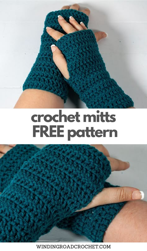 This free crochet pattern is perfect for beginners. This crochet fingerless mitts pattern is easy to follow and makes a perfect quick and easy gift. Fingerless Gloves Free Pattern, Gloves Free Pattern, Crochet Fingerless Gloves Free Pattern, Winding Road Crochet, Gloves Crochet Pattern, Crochet Mitts, Crochet Hand Warmers, Fingerless Gloves Crochet, Crochet Wrist Warmers