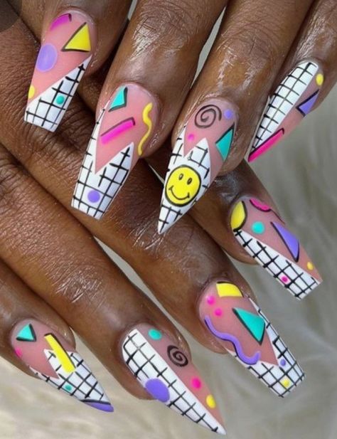 Bridal Shower Nails, World Nails, Match Nails, Shower Nails, Mix Match Nails, 80's Vibes, Freestyle Nails, 90s Nails, Oval Nails Designs