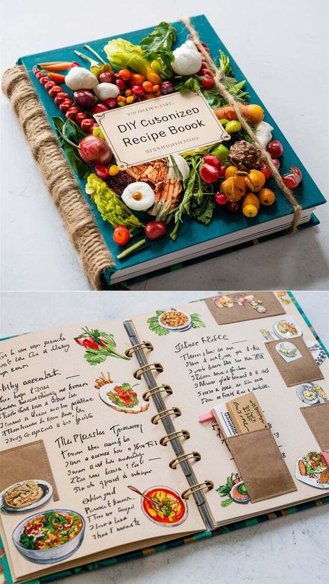 Compile your family's favorite recipes into a beautifully designed recipe book. Add personal touches like photos, handwritten notes, and cooking tips. This DIY gift is perfect for parents who love to cook and cherish family traditions. #RecipeBook #DIYGifts #ParentsDay Cookbook Aesthetic Diy, Family Recipe Gift Ideas, Handmade Cookbook Ideas, Make Your Own Recipe Book Diy, Creating A Cookbook, Recipe Album Diy, Recipe Book Photography, Cookbook Recipe Design, Gift For Mum Christmas