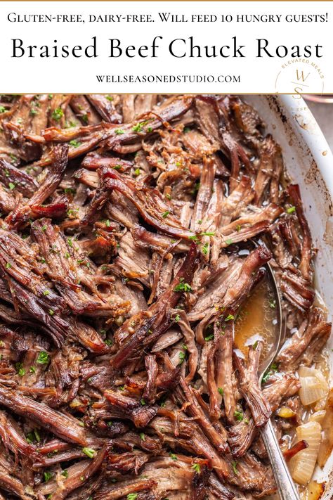 Braised Beef Chuck Roast. Best Beef Chuck Roast Recipes Crockpot, Slow Cooked Beef Chuck, Best Beef Chuck Roast Recipe, Chuck Roast In Crockpot Recipe, Bone In Roast Beef, Chuck Roast For Sandwiches, Chuck Roast Braised, Oven Braised Chuck Roast, Different Ways To Cook A Roast