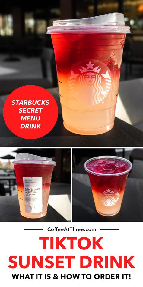 Layered Starbucks Drinks, Starbucks Refresher Secret Menu Drinks, Alcoholic Starbucks Drinks, Sunset Drink Starbucks, Starbucks Secret Menu Refreshers, Starbucks Green Tea Drinks Recipes, Best Summer Starbucks Drinks, Starbucks Spring Drinks, Sunset Refresher Starbucks