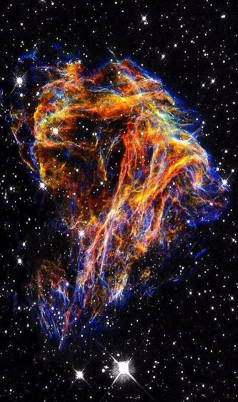 NASA’s Hubble Space Telescope, these delicate filaments are actually sheets of debris from a stellar explosion in a neighboring galaxy. Nasa Hubble Images, Background Universe, Hubble Space Telescope Pictures, Nebula Painting, Outer Space Pictures, Astronomy Photography, Nasa Wallpaper, Nebula Wallpaper, Telescope Images