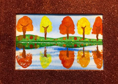 This is a lovely Fall Painting where students can feel successful no matter their age or ability.     Supplies Needed:   Watercolor Pap... Fall Landscape Drawing, Landscape Drawing For Kids, Step By Step Art, November Crafts, Halloween Kunst, Reflection Painting, Fall Art Projects, 2nd Grade Art, Reflection Art