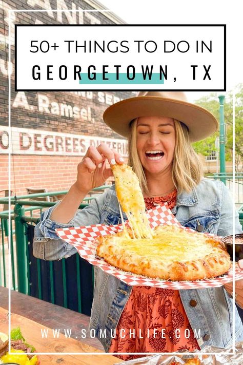 Things To Do In Georgetown Texas | 50+ Best Activities, Restaurants, and more! - So Much Life Traditional Texas Food, Texas Breakfast, International Flight Attendant, Christmas In Texas, Austin Activities, Texas Weekend Getaways, Texas Road Trips, Texas Travel Guide, Austin Travel