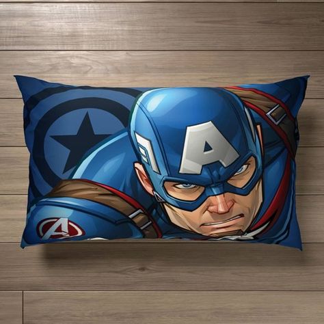 Classic Captain America, Reversible Pillowcase, Marvel Bedroom, Spiderman Room, Superhero Bedroom, Avenger Birthday Party, Kids Pillow Cases, Hand Woven Blanket, Homemade Quilts