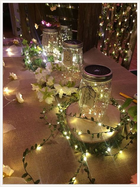 Trust Amazon for the best selection of amazing and affordable table decorations. Mason Jars With Lights, Enchanted Forest Quinceanera Theme, Green Quinceanera Theme, Enchanted Forest Prom, Enchanted Forest Decorations, Quince Decor, Quince Themes, Enchanted Forest Party, Fairy Lights Wedding