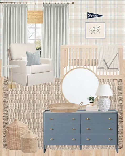 Wall Mirror Design, Plaid Nursery, Blue Nursery Boy, Stylish Mirror, Baby Nursery Inspiration, Kids Room Murals, Plaid Wallpaper, Nursery Room Boy, Nursery Room Design