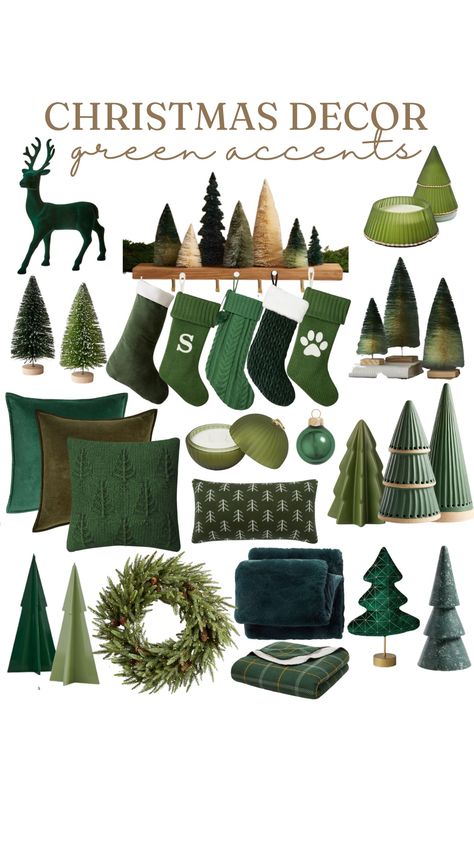 Pine Green Christmas Decor, Christmas Decor Ideas Dark Green, Brown Green Christmas Decor, Christmas Decor Dark Green, Green Boho Christmas Decor, Forest Green And Red Christmas Decor, Christmas Decor Green And White, Olive Green And Gold Christmas Decor, Green Themed Christmas Decor