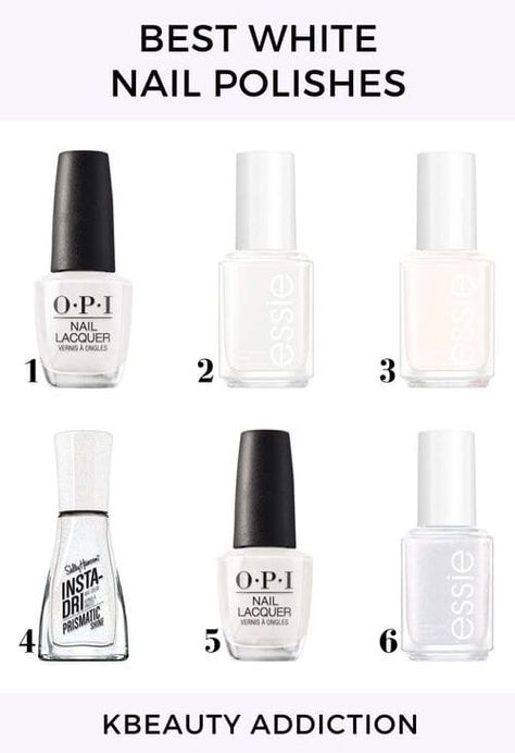 best white nail polish colors Best Opi White Nail Polish, White Nail Polish On Brown Skin, Best Milky White Nail Polish, Milky White Nail Polish Colors, Best White Nail Polish For Fair Skin, Opi White Nail Polish Shades, Milky Nail Polish Colors, Opi White Colors, White Polish Nails