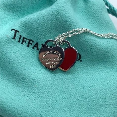 Tiffany & Co. Red Mini Double Heart Pendant Red Heart Tiffany Necklace, Tiffany Double Heart Necklace Red, Tiffany Mini Heart Necklace, Tiffany And Co Red Heart Necklace, Tiffany Red Heart Necklace, Red Tiffany Necklace, Tifanny E Co, Tiffany & Co, Tiffany And Co Aesthetic