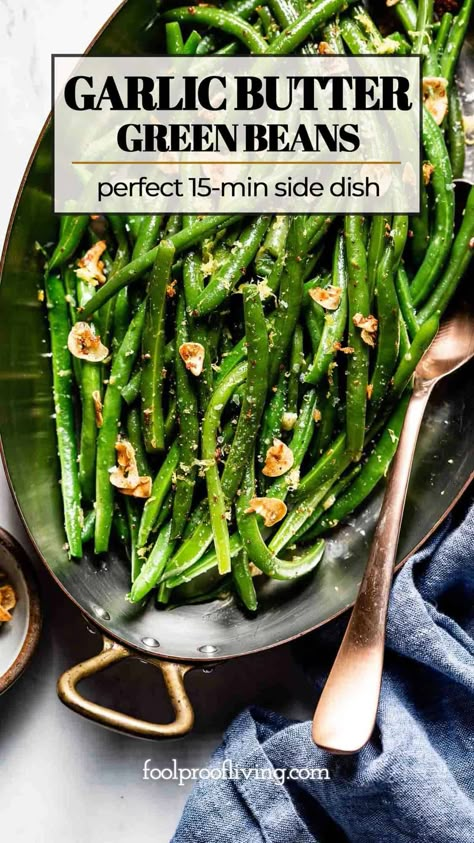 This Garlic Butter Green Beans recipe is made with 4 ingredients in 15 minutes. It is the perfect side dish for Thanksgiving or weeknight table. Garlic Butter Green Beans, Butter Green Beans, Easy Green Bean Recipes, Garlic Green Bean Recipes, Side Dish For Thanksgiving, Thanksgiving Food Sides, Green Beans Recipe, Cooking Green Beans, Thanksgiving Dinner Recipes