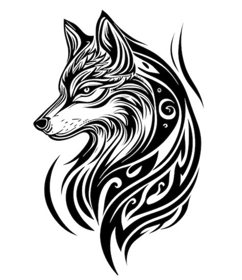 Trible Wolf Tattoo, Tettu Design Tattoo, Cute Wolf Tattoo, Wolf Head Tattoo Design, Wolf Tattoo Stencil, Vector Tattoo Design, Wolf Logo Design, Tattoo Logo Design, Wildlife Logo