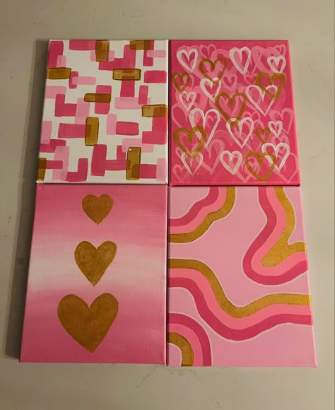 Pink Aesthetic Canvas Painting, Girly Paintings On Canvas Easy, Pink Aesthetic Painting, Galentine Brunch, Three Canvas Painting, Flower Bracelet Diy, Diy Painting Canvas, Paint Journal, Pink Painting Ideas On Canvas