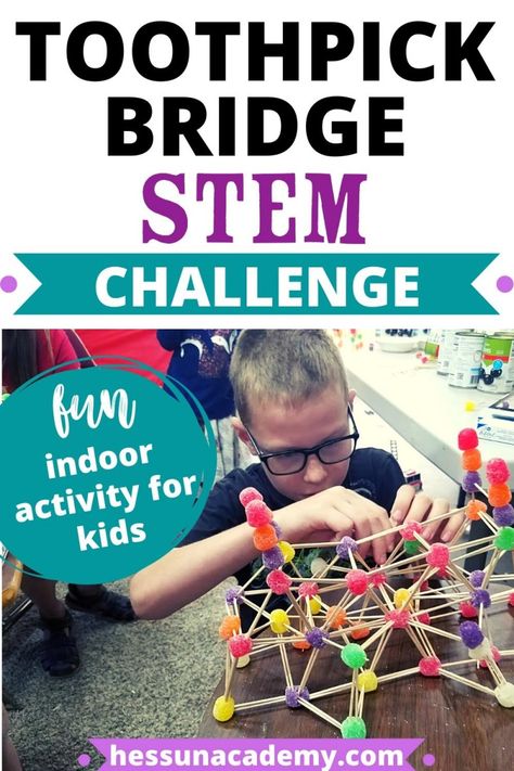 Whether you're looking for an engaging STEM challenge idea or for a fun indoor activity for kids, these toothpick bridges make a great STEM activity for older kids and younger kids alike!  Even middle school and high school students can enjoy this toothpick bridge STEM challenge. Toothpick Bridge Project, Toothpick Bridge, Bridge Stem Challenge, Stem Challenges For Kids, Stem Activities Middle School, Simple Stem Activities, Stem Summer Camp, Afterschool Program, Challenges For Kids