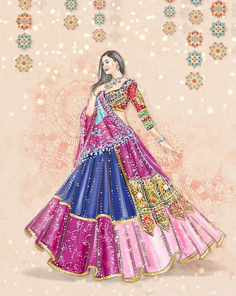 The very gorgeous @thekinjaldave slaying in @annus_creation for Navratri festivities!✨ #kinjaldave #navratricollection #navratrifashion… | Instagram Chaniya Choli Illustration Sketches, Navratri Illustration, Dress Illustration Art, Bride Fashion Illustration, Wardrobe Planner, Wedding Caricature, Book Dress, Fashion Illustration Tutorial, Fashion Illustration Collage