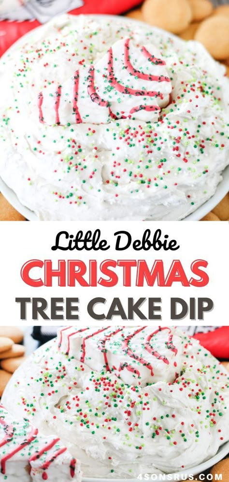 Little Debbie Christmas tree cake dip is the latest delicious trend to take the internet by store. This festive dip combines the popular snack cake with a creamy sweet dessert dip to make the most fun treat of the holiday season! #Christmas #dessert #recipe #christmasdessert Little Debbie Christmas Tree Cheesecake Dip, Christmas Tree Dip Little Debbie Recipe, Christmas Tree Snack Cake Dip, Christmas Tree Little Debbie Dip, Christmas Tree Cake Dip Little Debbie, Christmas Cake Dip Recipe, Lil Debbie Christmas Tree Cake Dip, Christmas Tree Snack Cakes, Little Debbie Christmas Cake Recipes