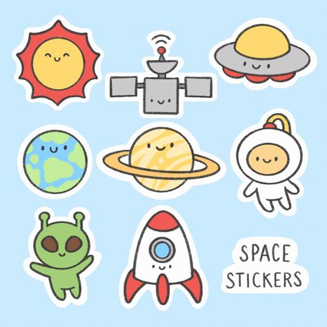 Space sticker hand drawn cartoon collection | Premium Vector #Freepik #vector #logo #star #hand #badge Space Cute Art, Premium Vector Sticker, Space Cartoon Drawing, Doodles Kawaii, Space Cartoon, Space Stickers, Logo Star, 귀여운 음식 그림, Sticker Cartoon