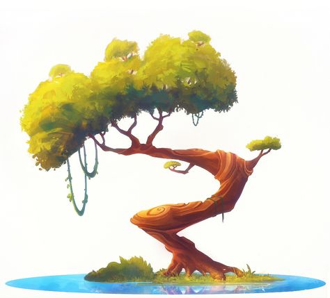 Fantasy Tree Drawing, Fantasy Tree, 동화 삽화, 2d Game Art, Tree Illustration, Tree Drawing, Fantasy Art Landscapes, Landscape Illustration, Art And Illustration