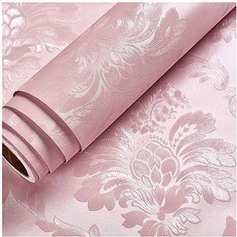 Floral Wallpaper Pink, Pink Damask Wallpaper, Small Room Girl, Pink And Gold Wallpaper, Etsy Nursery, Peel N Stick Wallpaper, Tiny Nursery, Gold Nursery, Wallpaper Pink And White