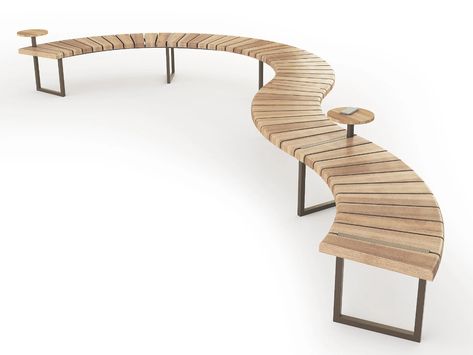 Sectional Curved steel and wood Bench VARIATIONS | Curved Bench by LAB23 Wood Bench Design, Outdoor Bench Plans, Modern Bench Outdoor, Sports Centre, Round Sectional, Bench Design, Curved Bench, Beautiful Home Gardens, Wooden Deck