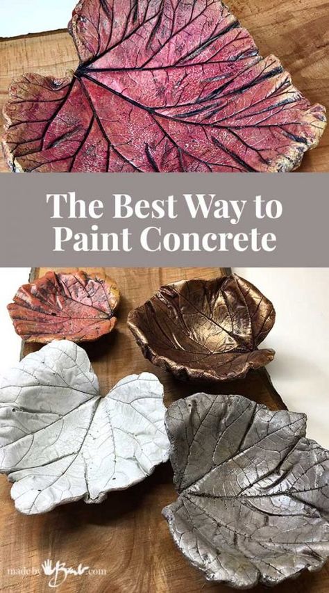 Cement Leaves, Concrete Garden Ornaments, Plant Decor Ideas, Paint Concrete, Painting Cement, Concrete Leaves, Cement Projects, Concrete Casting, Diy Concrete Planters