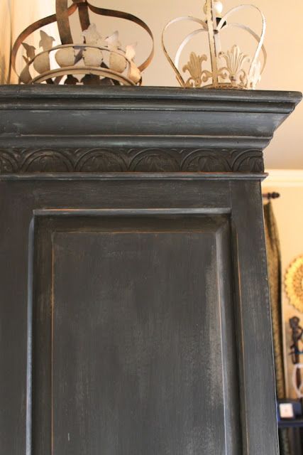 A project that has been on my "to do" list for over  eight years    is to paint or stain my  1980's armoire in a black  finish.     Her... Black Chalk Paint Furniture, Black Painted Furniture, Painted Hutch, Chalk Paint Furniture Diy, Armoire Makeover, Homemade Chalk Paint, Painted Armoire, Black Chalk Paint, Painted Cupboards