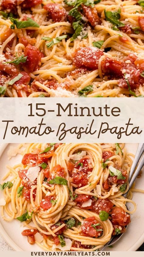 With classic flavors we all know and love, this Tomato Basil Pasta uses pantry staples and can be made with either canned tomatoes or fresh! Spaghetti With Diced Tomatoes, Pasta With Fresh Cherry Tomatoes, Tomato And Basil Recipes, Piccata Pasta, Chicken Piccata Pasta, Basil Pasta Recipes, Fresh Tomato Recipes, Tomato Basil Pasta, Pasta Side Dishes