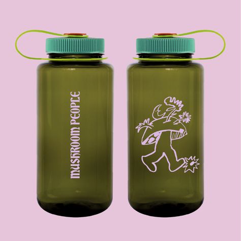 Nalgene Water Bottle, Mushroom People, Nalgene Bottle, Wide Mouth Water Bottle, Online Logo Design, Merch Design, Mushroom Decor, Water Bottle Design, Merch Ideas