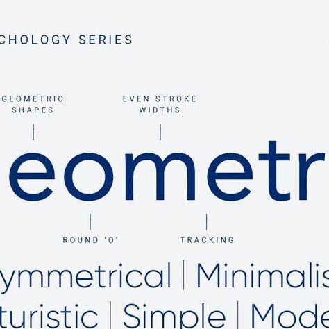 Kenny Song | Brand Designer on Instagram: "Geometric fonts are almost always sans-serif but they have specific characteristics. They are symmetrical and have letters that are as regular and uniform as possible with consistent weight or thickness, creating stability and balance. Geometric fonts can convey a modern or futuristic style due to their clean lines and minimalist aesthetic. Gill Sans and Futura were popular geometric fonts for modern and minimalist designs in their heyday. Overall, Geometric Sans Serif, Kenny Song, Gill Sans, Geometric Font, Geometric Type, Futuristic Style, Graphic Design Layouts, Graphic Design Projects, Minimalist Designs