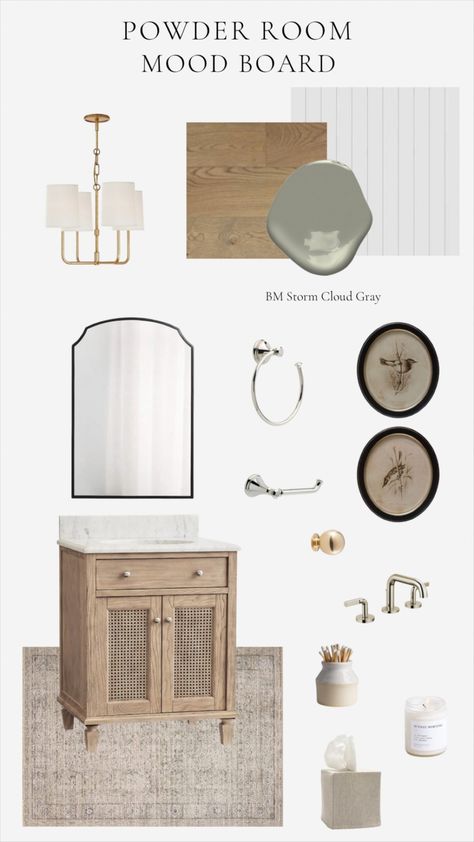 Rug For Powder Room, Desert Powder Room, Mixed Metals Powder Room, Powder Bathroom Vanity Ideas, Rug In Powder Room, Bathroom Tiles Farmhouse, Statement Powder Room Farmhouse, Pottery Barn Bathrooms, Powder Bath Vanity Ideas