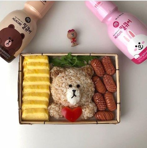 Bento Box Aesthetic, Cute Korean Food, Bento Lunch Ideas For Kids, Bento Easy, Bento Box Recipes, Cute Bento Boxes, Japanese Food Art, Japanese Food Bento, Bear Recipes