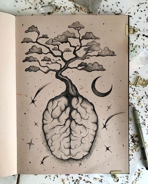 Alchemy Surrealism Magic B&W Drawing. Surealism Drawing, Brain Art Drawing, Surreal Sketch, W Drawing, Surrealism Drawing, Brain Drawing, Art Homework, Art Psychology, Art To Draw