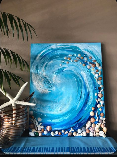 Art Mini Toile, Seashell Art Diy, Ocean Art Painting, Big Ocean, Art Plage, Soyut Sanat Tabloları, Canvas Painting Designs, Art Texture, Small Canvas Art