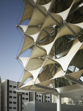 Gallery of Tensile Structures: 11 Edgy Images Under Strain - 2 Shading Device, Building Skin, Membrane Structure, Tensile Structures, Parametric Architecture, Parametric Design, National Library, Structure Architecture, Shade Structure