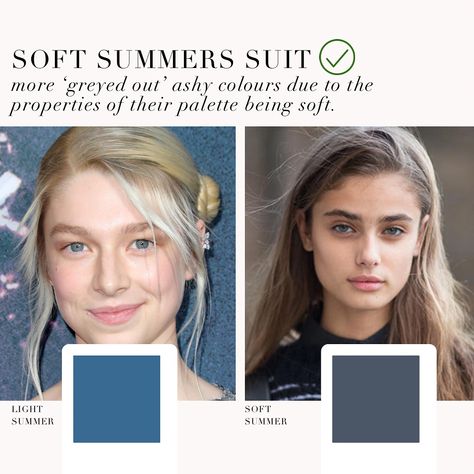 Light Summer VS Soft Summer as requested by you 🤍 . #coloranalysis #colouranalysis #softsummer #lightsummmer #coloranalyst #hunterschafer #taylorhill Soft Summer Vs Cool Summer, Soft Summer Vs Light Summer, Light Summer Vs Soft Summer, Soft Summer Clothes Aesthetic, Light Summer Color Palette Outfits, Soft Summer Color Palette Outfits, Palette Estate, Soft Summer Clothes, Soft Summer Aesthetic