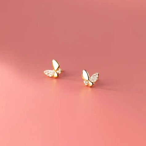 925 Sterling Silver Cubic Zirconia Butterfly Shape Gold Color Plated Ear Studs Small Cz Earrings Jewelry Gifts For Women Girls - Buy Stud Earrings,Butterfly Earrings,Silver Earrings Product on Alibaba.com Gold Earrings For Kids, Small Earrings Gold, Tiny Butterfly, Simple Gold Earrings, Feminine Earrings, Ear Pin, Butterfly Earring, Gold Earrings Models, Butterfly Stud Earrings