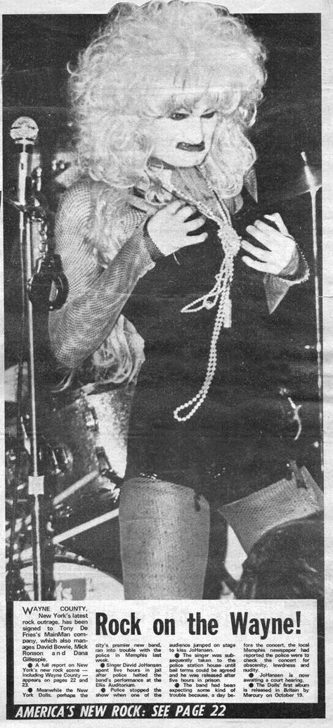 Wayne County press article '73. Jayne County, Wayne County, Trad Goth, Oc Board, To Be A Woman, Goth Punk, Getting To Know, Dates, A Woman