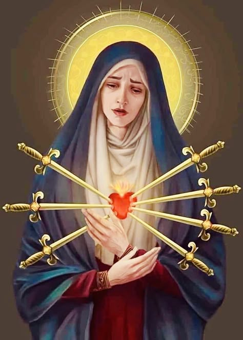 Seven Sorrows Of Mary, 7 Sorrows Of Mary, Sorrows Of Mary, Roman Catholic Art, Ayesha Erotica, Virgin Mary Art, Mother Mary Images, Lady Of Sorrows, Images Of Mary