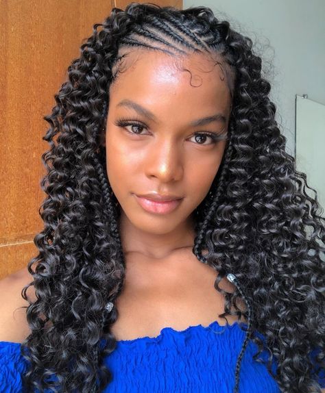 Natural Hairstyle with Cornrows and Twist Out Curls Cornrow, Long Curly, African American, Curly Hair, Braids, I Hope, Hairstyles, Crochet, Hair