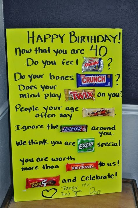 Happy Birthday 40, Candy Birthday Cards, Candy Posters, Homemade Birthday Gifts, Candy Card, Funny Candy, Candy Board, Candy Poster, Candy Birthday