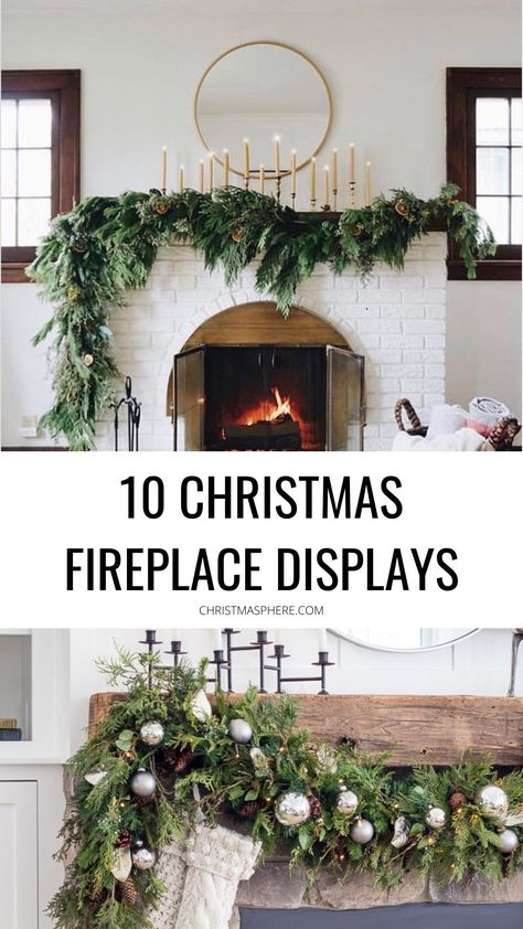 Fire Mantle Christmas Decor, Tall Fireplace Christmas Decor, Wreath On Mantle Christmas, Neutral Mantle Decor Christmas, Scandinavian Christmas Mantle Ideas, Christmas Mantle Ideas 2023, Christmas Fireplace With No Mantle, Harth Fireplace Christmas Decor, Christmas Mantle Decor Ideas 2023