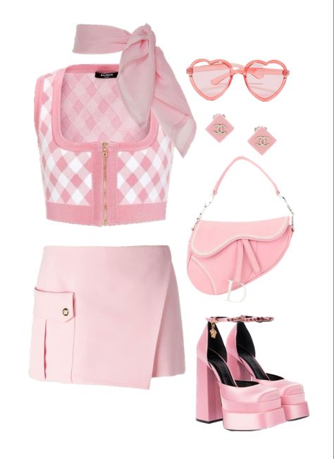 Causal Barbie Outfits, Barbiecore Outfit Baddie, Barbie Accessories For Women, Pink Barbie Aesthetic Outfits, Barbie Core Aesthetic Outfits, Barbie Inspired Outfits Pink, Barbie Movie Outfits Ideas, Barbiecore Aesthetic Outfit, Barbie Style Outfits