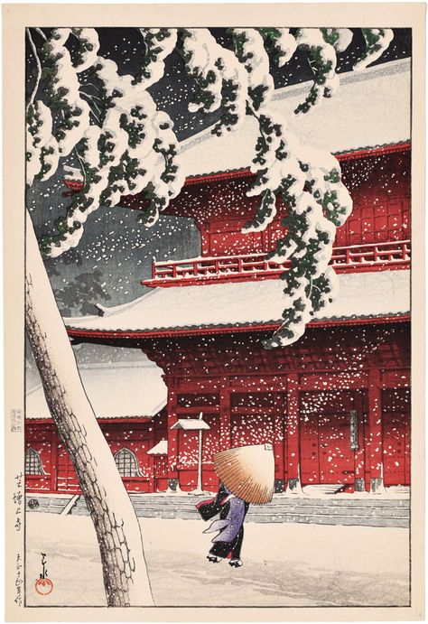 Scholten Japanese Art | A gallery of Japanese Woodblock Prints Paintings and Drawings Toledo Museum Of Art, Shin Hanga, Kawase Hasui, Japan Winter, Woodblock Printing, Japanese Woodblock Print, Ibaraki, Japanese Landscape, Japanese Woodblock