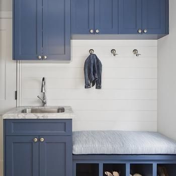 Blue Mudroom Sink Vanity Design Ideas Blue Mudroom, Ikea Laundry Room, Transitional Laundry Room, Mudroom Cabinets, Mudroom Makeover, Shoe Cubby, Mudroom Laundry Room, Mudroom Design, Laundry Room Remodel