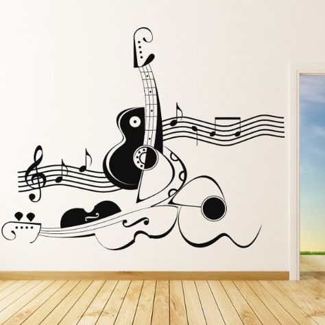 Wallpaper Musik, Pintu Interior, Not Musik, Instruments Music, Guitar Wall, Violin Music, Wall Paint Designs, Music Wall Art, Music Decor