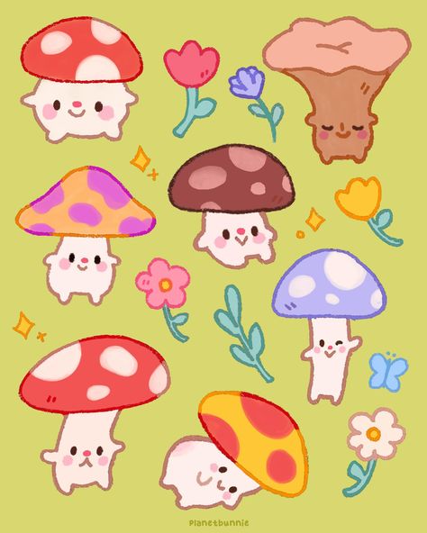 Mushrooms friends 🍄 🌼🌷 . . . . . . #cuteart #illu #illustration #illustrationartists #digitalart #cutedrawing #cuteillustration… | Instagram Christmas Mushroom Illustration, Mushroom Cute Drawing, Cute Mushroom Drawing, Mushroom Characters, Mushroom Doodle, Mushroom Cartoon, Mushroom Character, Mushroom People, Mushroom Stickers