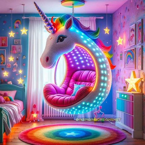 Unicorn Bedroom Ideas, Barbie Room Decor, Unicorn Kids Room, Luxury Kids Bedroom, Amazing Bedroom Designs, Unicorn Bedroom, Dream Bedroom Inspiration, Kids Toys For Boys, Pink Wallpaper Girly