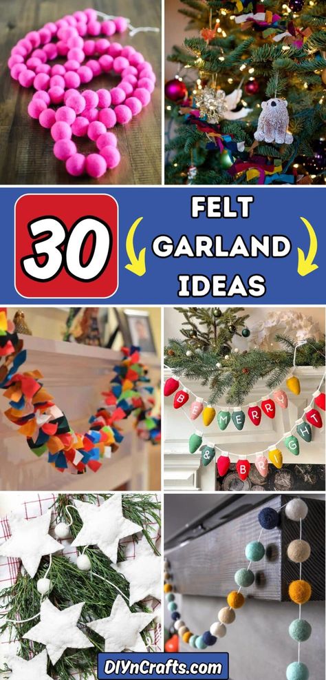 30 Felt Garland Ideas Christmas Tree Garland Kids Craft, Spray Foam Christmas Garland, Felt Christmas Tree Garland, Felt Garland Diy Christmas, How To Make Felt Garland, Felt Room Decor, Felt Garland Ideas, Easy Diy Christmas Garland Ideas, Felt Holiday Garland