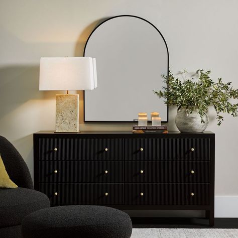 Omg, this is beautiful! I love the details 💕 #indoor #indoorfurniture #drawers #storagechest #livingroom Classic Column, Drawer Dimensions, Black Wall Mirror, Luxury Lamps, 6 Drawer Chest, Entry Way Design, Cafe Lights, Living Room Spaces, Gold Handles