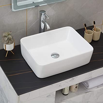 PetusHouse Bathroom Vessel Sink and Pop Up Drain Combo, Rectangle Above Counter White Porcelain Ceramic Bathroom Vessel Vanity Sink Washing Art Basin - - Amazon.com Rectangle Vessel Sink Bathroom, Bathroom Farmhouse Sink, Ceramic Bathroom Sink, Classic House Exterior, Ceramic Bathroom, Square Sink, Vessel Sink Bathroom, Bowl Sink, Vessel Sinks